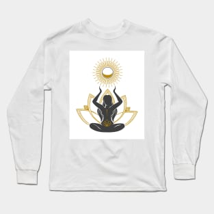 Woman Silhouette and Mystic Symbol of Sun and Moon Long Sleeve T-Shirt